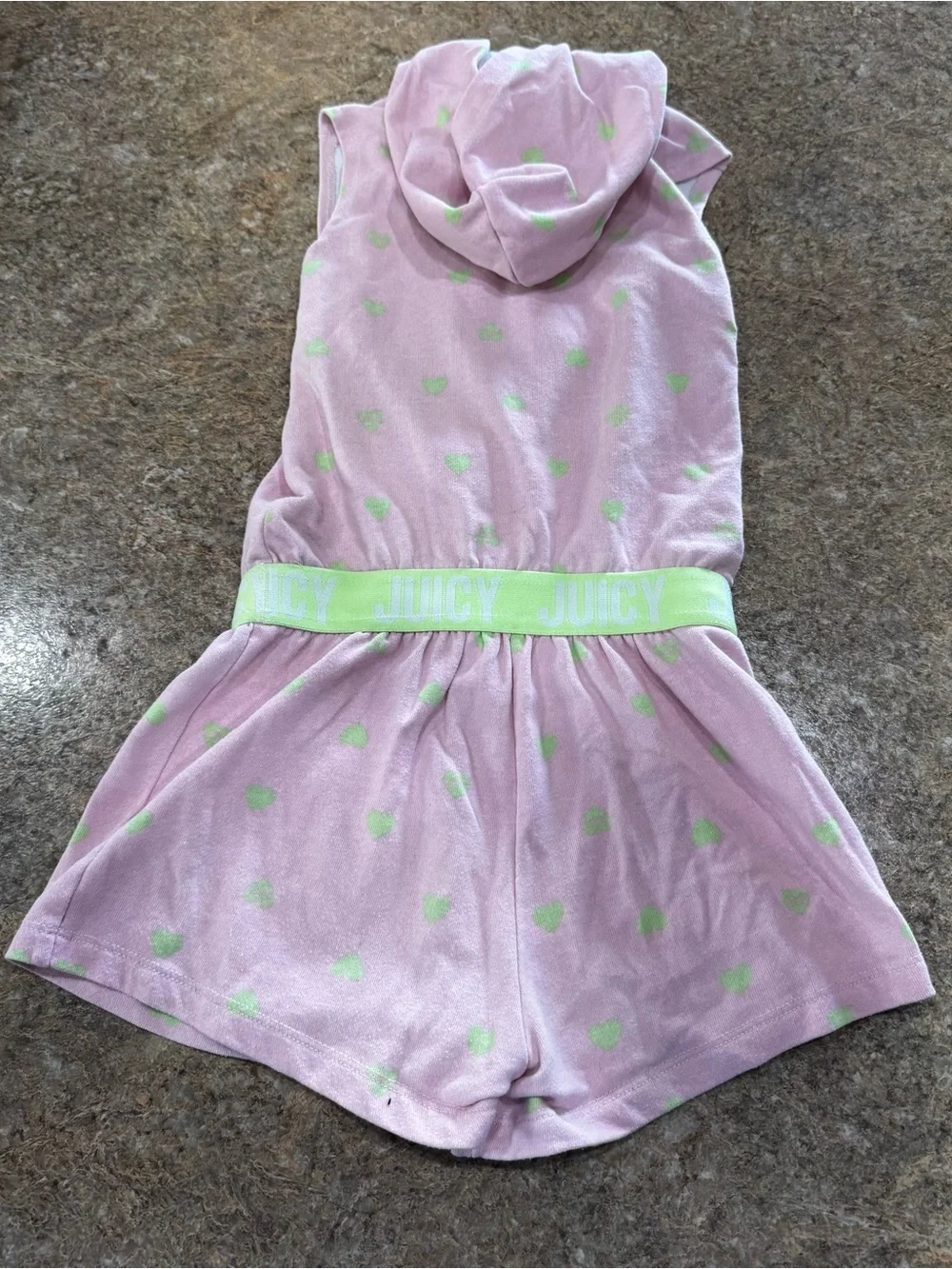 Juicy Couture Kids Hooded Romper Size 8/10 Pink Velour Hearts Sleeveless